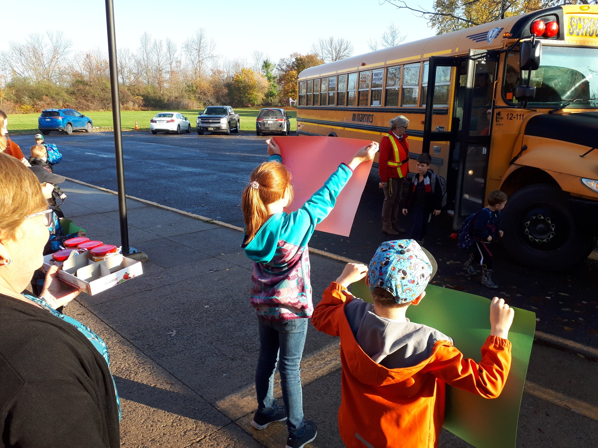 Children waiting for school bus.